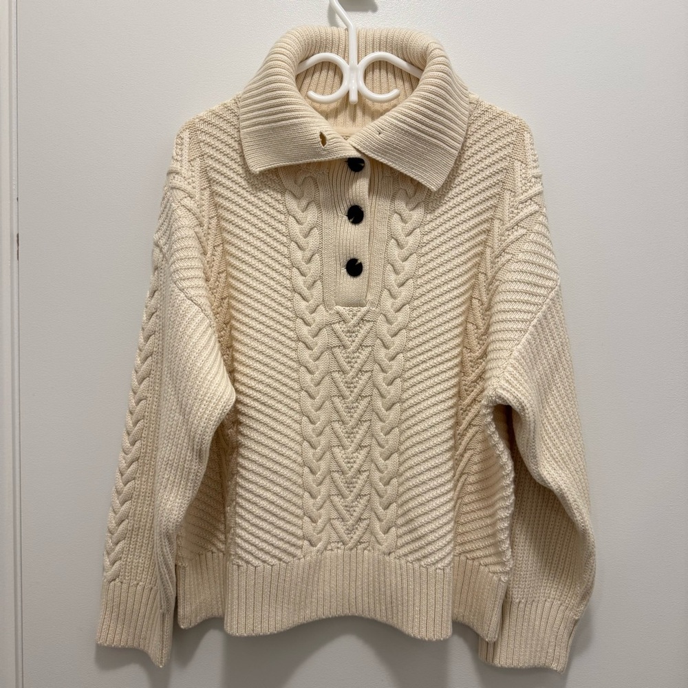 GANT Women Cream Cable-knit Cotton Wool sweater - Large - NWT